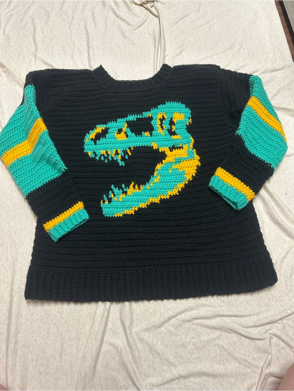 Handmade Crochet Dinosaur Sweater Artistic Teacher One of a Kind Unique Gift